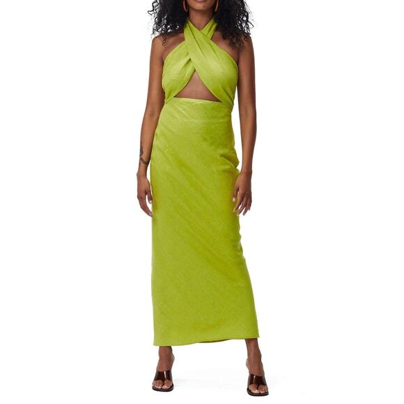 Simon Miller Yabba Halter Linen Kiwi Green Maxi Dress Size XL - Picture 1 of 6